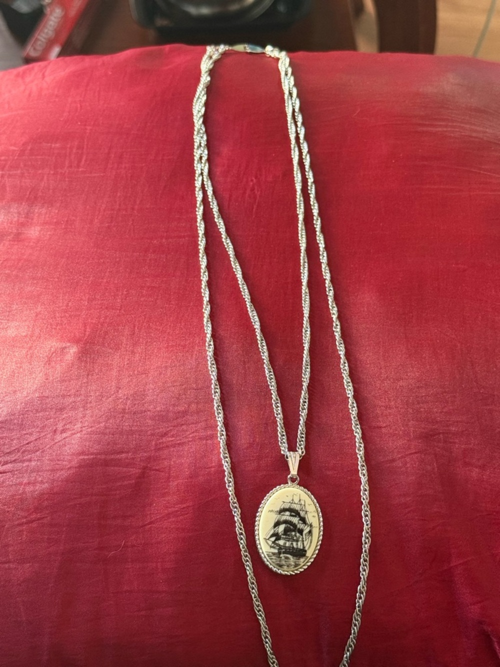 Sara Gold Ship Oval Pendant Necklace